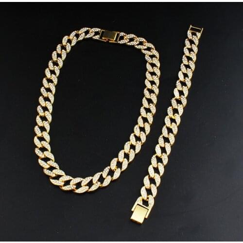 Punk style long chain gold color necklace bracelet hip hop mens accessory
