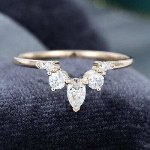 EDI Pear Shaped Moissanites Wedding Band 14k Yellow Gold Curved Band Stacking Matching Anniversary Ring Jewelry Gift For Women