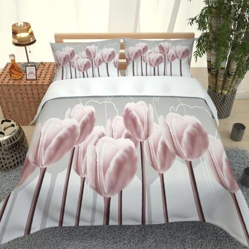 European Modern Style Flower Duvet Cover Pink And White Bedding Sets New Printing Comforter Quilt