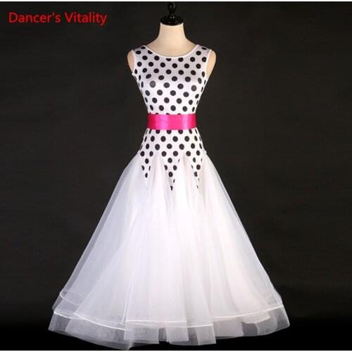 Custom Made Ballroom Dance Costumes White Sexy Spandex Sleeveless Ball Gown Pattern Ballroom Dance Competition Dresses For Girls