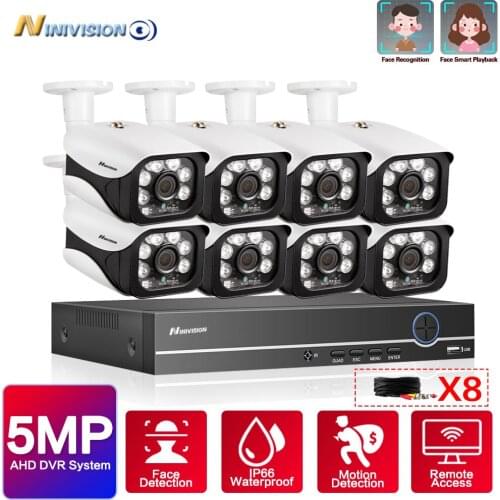 H.265 8CH 5MP AHD Face Record DVR Security Camera System Kit AHD Camera Outdoor Waterproof CCTV Video Surveillance DVR Set