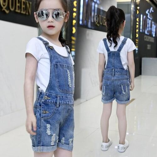 Children denim rompers girls cotton summer style shorts mother and daughter clothes kids hole clothing family matching outfits