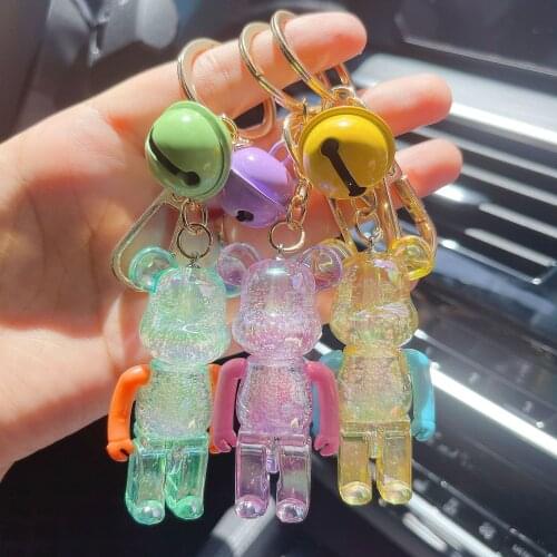 Creative Acrylic Transparent Bubble Plated AB Color Matching Color Bear Car Keychain Chain Ring Bag Pendant