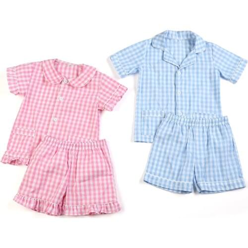 Summer 100% Cotton Pyjamas Seersucker Soft Boutique Kids Sleepwear For Boys And Girls