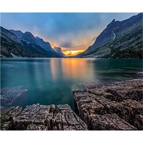 Round Diamond Full Diamond Diamond Painting Set Living Room Dining Room Decorative Painting Mural Rock Lake