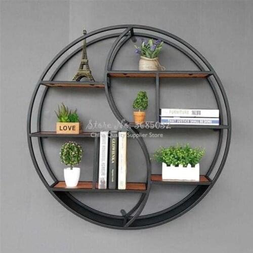 European style living room wall hanging rack creative solid wood shelf partition wall round display decorative frame 80cm