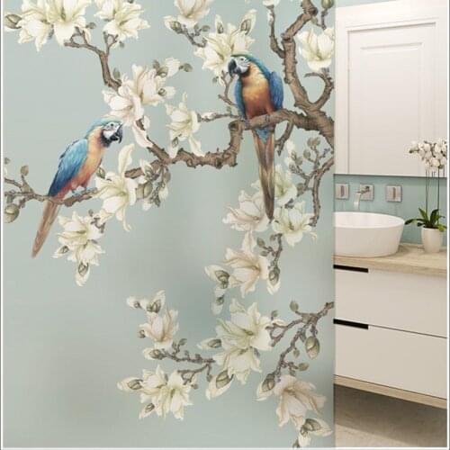 Custom size color flower and bird pattern glueless electrostatic glass film bathroom balcony storefront window door glass film