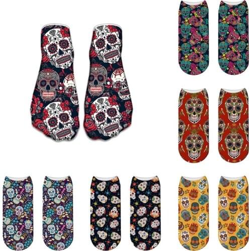 3D Cool Skull Printed Socks For Unisex Women Fashion Funny Low Ankle Socks Harajuku Cotton Comfortable Short Socks For Female