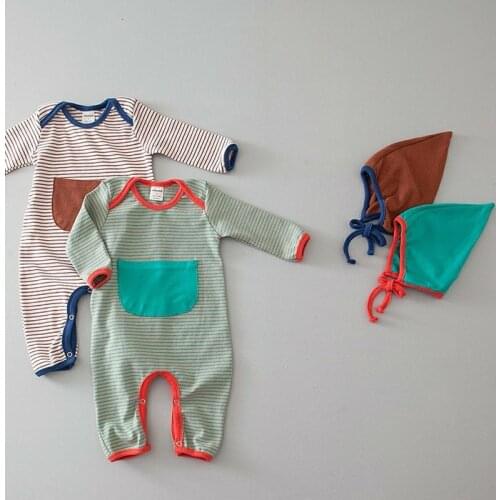 2021 new girls boys striped romper with hat cotton autumn fashion babys jumpsuit 6-24 month YU843