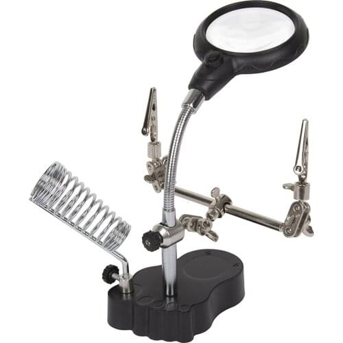 New Magnify Glass 3.5x 12X 3rd Helping Clip LED Lighting Handheld Magnifying Soldering Iron station Stand Glass Len Magnifier