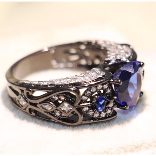 2018 New Arrival Stunning Cute Fashion Jewelry White&Black Gold Filled Heart Shape 5A CZ Women Wedding Wing Band Finger Ring Set