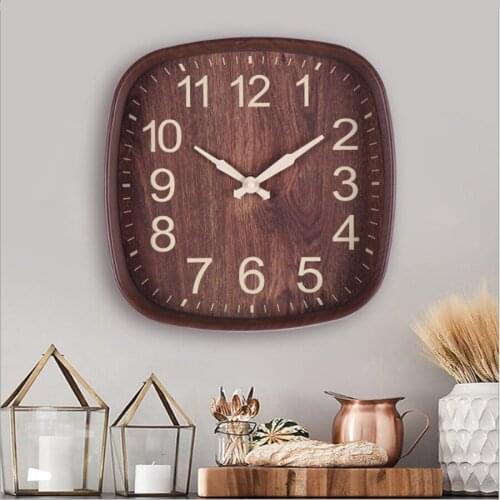 New Plastic Wall Clock Modern Design Square Quartz Clocks Wall Home Decor Imitation Wood Color Retro Wall Watch 12 Inches
