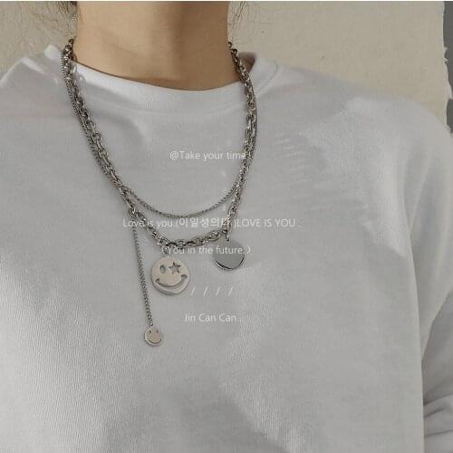 Titanium Steel Double-layer Smiley Face Necklace for Women Without Fading Texture Accessories for Women Accessories for Girls