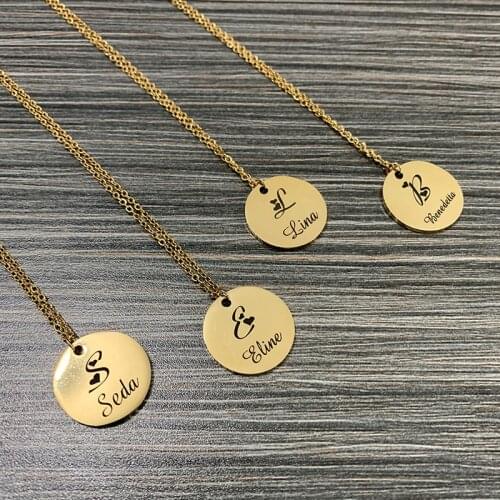 Stylisteel Stainless Steel Engraving Coin Custom Necklace for Women Birthday Anniversary Wedding Jewelry Nameplate Necklace