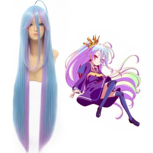 No Game No Life Shiro Natural Long Straight 2 Tones Blue Purple Mix Synthetic Cosplay Wig Hair For Halloween Party 100cm
