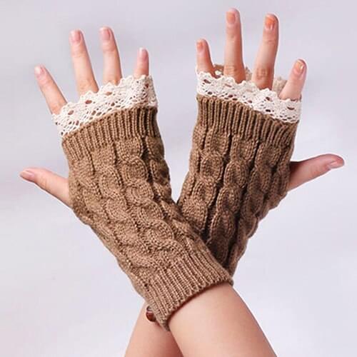 Selling Women Fingerless Lace Gloves Soft Knitted Warm Long Mitten Wrist Warmer Winter Gift