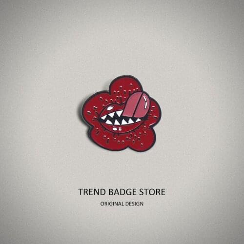 Red flower sharp teeth hook long tongue creative drop oil broach European and American fashion badge