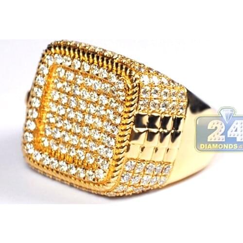 Luxury Mens Square Micro Pave CZ Stone Ring Hip Hop Full Rhinestone Golden Iced Out Punk Finger Ring Mens Rock Crystal Jewelry