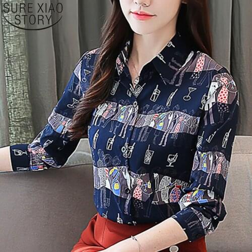 Shirt womens long sleeve 2021 womens tops and blouses ladies tops Korea fan loose printed chiffon blouse shirt Full 2087 50