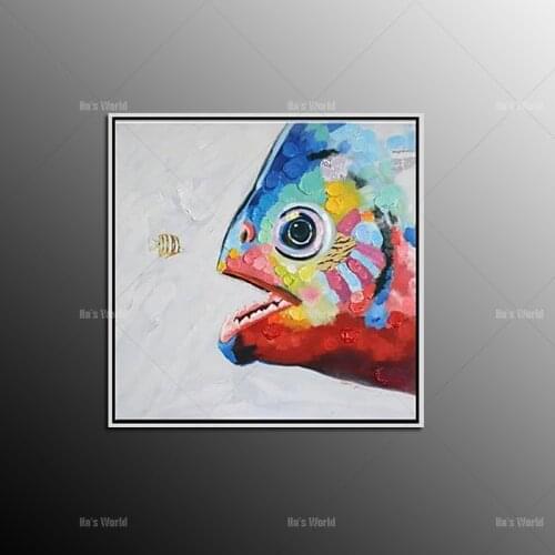 Hand Painted high Quality Fish Oil Painting on Canvas Realistic Painting fish Picture Wall Animal Oil Paintings cartoon painting