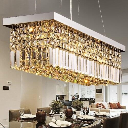Rectangle Modern Pendant Lights LED Crystal Hanging Light Fixtures Fashion Dining Hanglamp Three-color dimmable Lampen Lustre