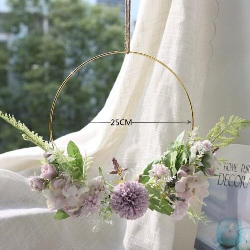 Wedding Decoration Circle Wreath with Silk Rose Fake Plants Home Living Room Decor Door Hanging Artificial Flowers Garland