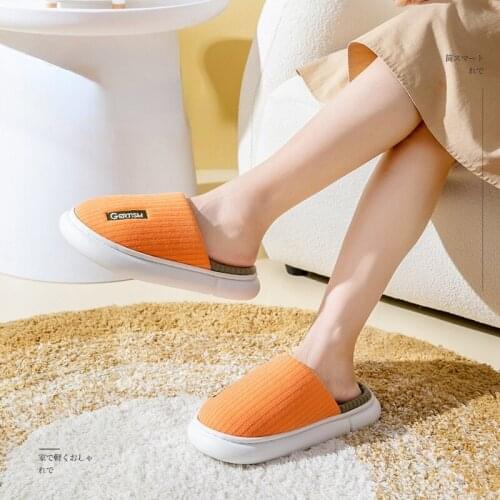 Cotton Slippers Female Autumn and Winter Indoor Silent Non-slip Thick-soled Deodorant Linen Slippers Male Household