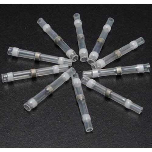 50pcs 26-24 AWG White Heat Shrink Butt Terminals Waterproof Solder Seal Tinned Copper Electrical Wire Cable Splice Terminal