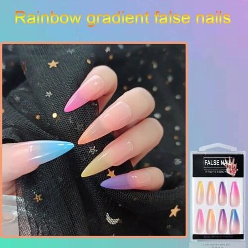 High Quality 24pcs Gradients Wear Long Paragraph Fashion Manicure Patch False Nails Save Time Wearable Jelly Nail Patch Women