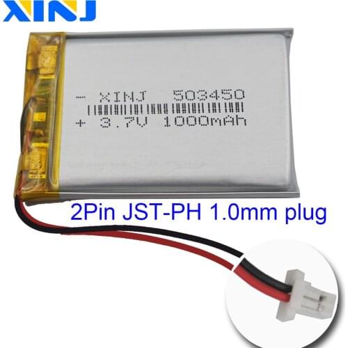 XINJ 3.7V 1000mAh Li Polymer Battery Li po Li ion cell 2pin JST-PH 1.0mm plug 503450 For driving recorder Camera MID PAD Sat Nav
