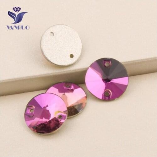YANRUO 3200 All Sizes Rose Glitter Diamond With 2 Holes Flatback Rivoli Sew On Strass Crystal Rhinestone For Dress