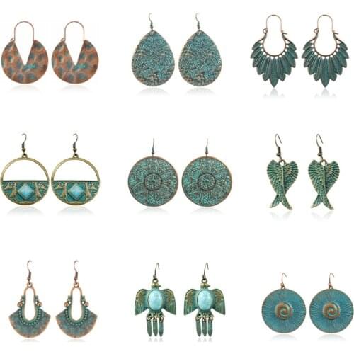 Green Circular Hollowing Out Disc Earrings For Women Bird Leaf Semicircle Sector Suspension Tassels Earring Female Kolczyki