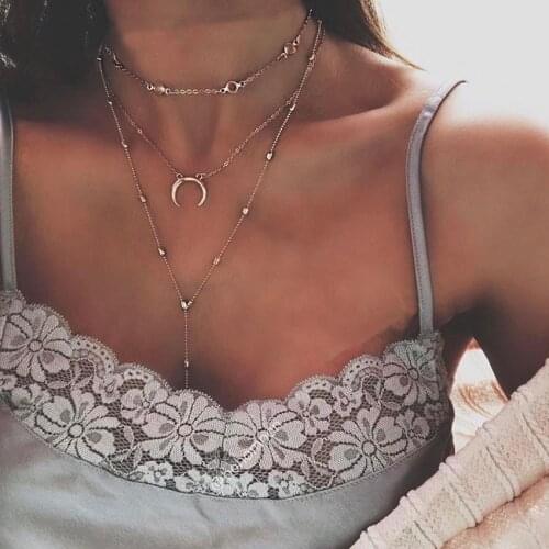 2019 Multilayer Crystal Moon Pendant Coin Tassels Lariat Bar Necklace For Women Vintage Charm Choker Necklaces Statement Jewelry