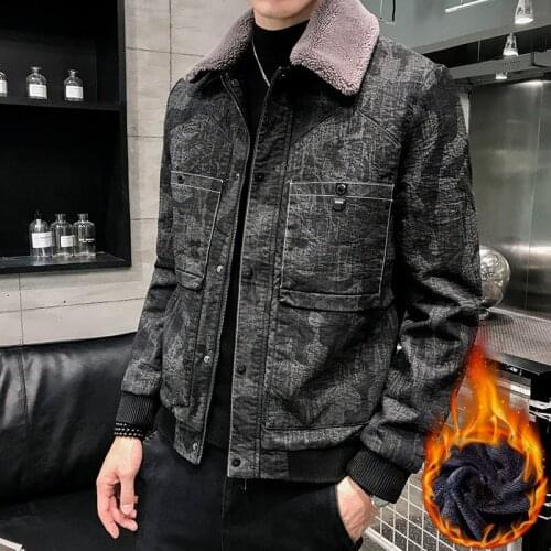 Winter Clothes Thickening Leather Clothing Male Loose Coat Send Overcome Fur Collar Men Trendy Warm Fleece Denim Jacket