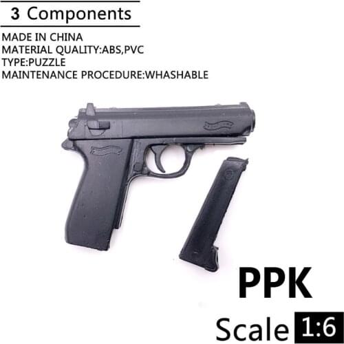 1:6 PPK 007 Gun Model For 12" Action Figure Plastic Black Soldier Weapon Accessory