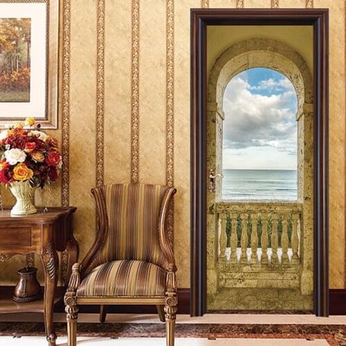 2pcs/set White Cloud Door Stickers Landscape Style Wallpaper Bedroom Living Room Waterproof Decals Home Decor