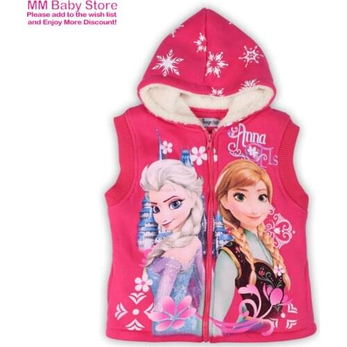 2021 Baby Girls Cartoon Elsa Anna Wool Jacket Sleeveless Waistcoat Wear Clothes Kids Fashion Windbreaker Tops 3-9Years Clothing