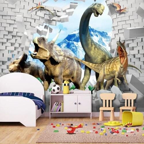 Custom Any Size Mural 3D Stereo Cartoon Broken Wall Dinosaur Wallpaper Childrens Room Background Wall Decor Papel De Parede 3 D