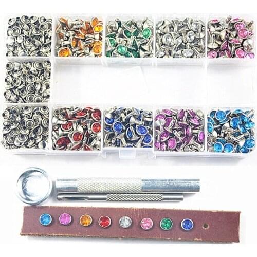 400pcs 8colors Double Punk Diamond Spikes Rivet/Rhinestone Studs Decor Rivets for Leather/Belt/Handbag/Jeans DIY+Fixing Tool