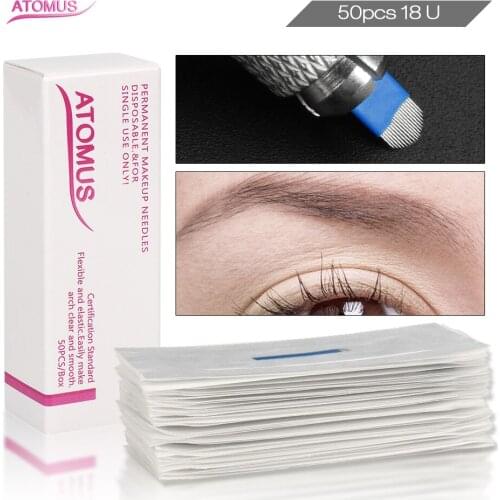 50 PCS Lamina Tebori Agujas Microblading 18u Tattoo Needles Agulha De Tatuagem Eyebrow Tatoo Permanent Makeup Needles Supplies