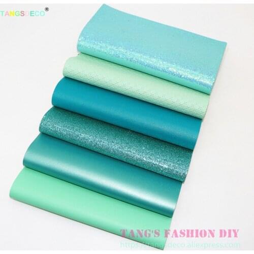 6pcs- 20x22cm Mint Green Color Mix DIY Synthetic Faux PU Leather Set