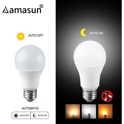 Automatic ON OFF E27 LED Sensor Light Bulb 85-265V Dusk to Dawn LED Lamp Night Light for Porch Patio Yard Garage Garden B22