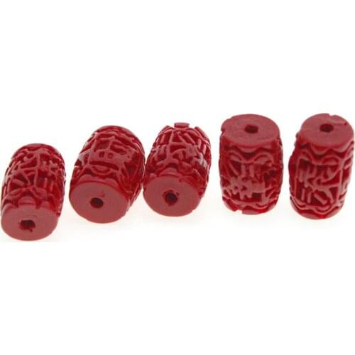 20pcs/lot Carved Natural Cinnabar Red Barrel Beads Loose Spacer Tube Beads for DIY Jewelry Making Charm Bracelet Accessories
