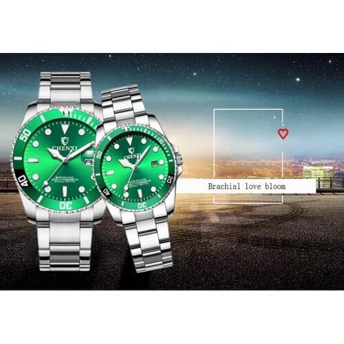 CHENXI Couples Business Watch Casual Premium Waterproof Luminous Luxury Fashion Green Water Ghost Mens Quartz Watch WA186