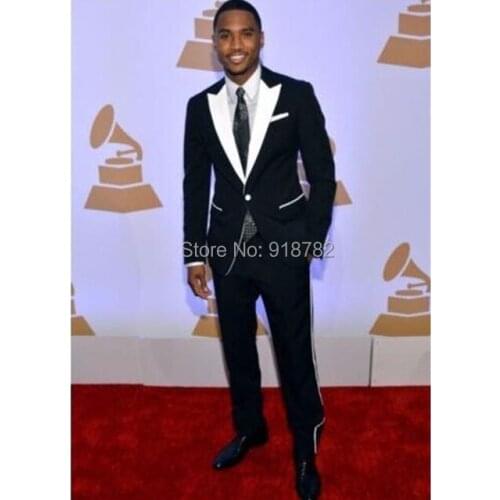 Black Suit With White Peaked Lapel Slim Fit Men Wedding Suits Groom Suit 2 Pieces Costume Homme Traje Hombre Formal Suit