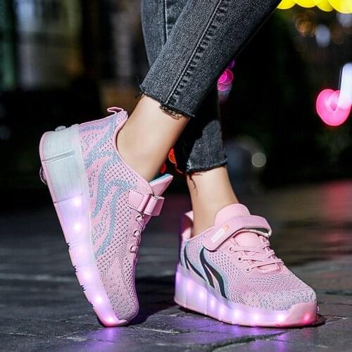Roller Skates For Children Shoes With Tow Wheels Boys Glowing LED Light Boot 2021 Summer Casual Girls Fashion Kids Pink Sneakers