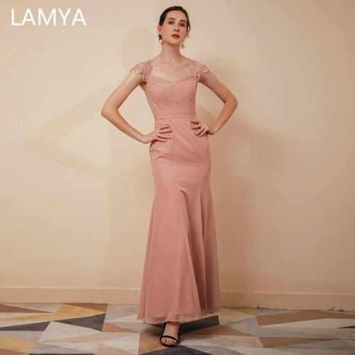 LAMYA Elegant Mermaid 2021 Cap Sleeve Chiffion Formal Party Gowns Sweetheart Vestidos Elegantes High Split Vestido de Festa