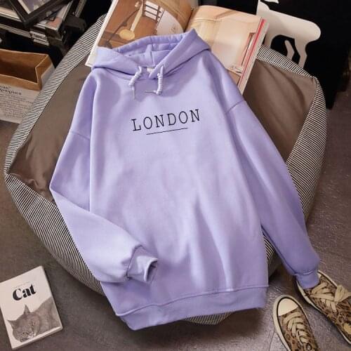 Harajuku LONDON Letter Print Sweatshirt Autumn Winter Long Sleeve Streetwear Hoodie Oversize Korean Casual Simple Hoody Ladies