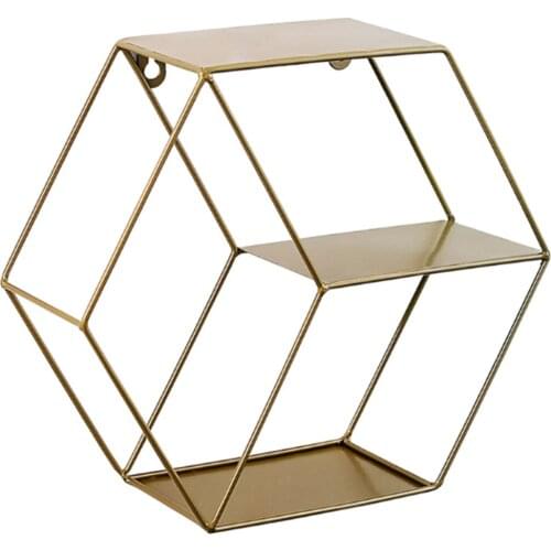 ​Art Wall-Mounted Iron Metal Decor Flower Stand Hexagonal Grid Wall Shelf Living Room Bedroom Storage Hanging Decorative Racks