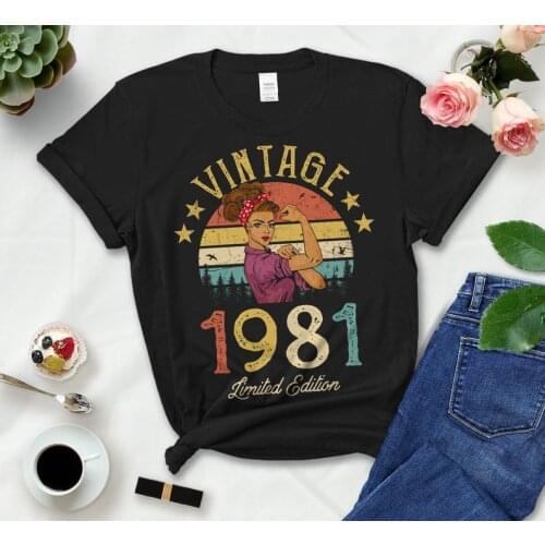 Vintage 1981 Limited Edition Classic Womens TShirt Funny Retro 40th Birthday Gift Grandmom Mom Wife Girl Daughter 100%cotton y2k